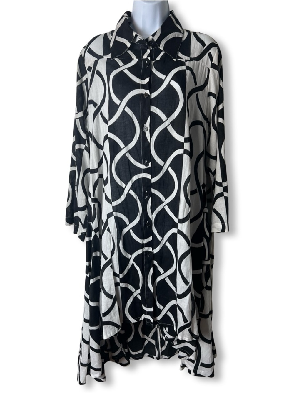 Step In Style Abstract‎ Swirl Print Cotton Lagenlook Hi-Low Shirtdress Sz L